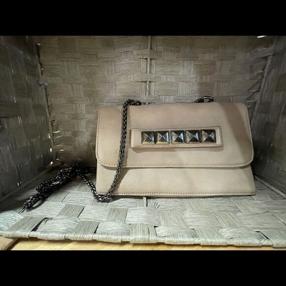 Beige Studded Crossbody with Silver Chain Strap - Picture 2 of 8